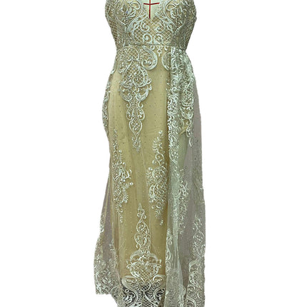 Women's Floral Lace Prom Dresses Slit Long Spaghetti Straps Backless Evening Gowns
