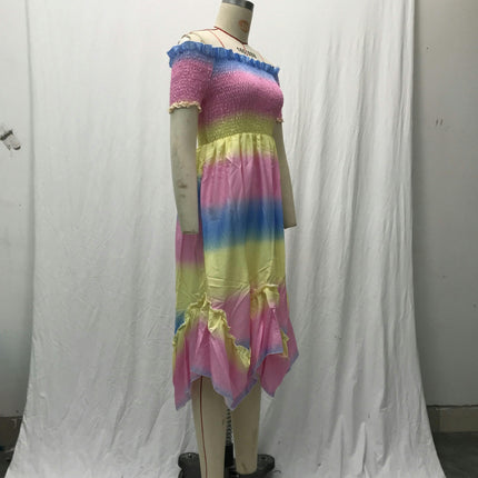Women's Floral Off The Shoulder Midi Dress Summer Boho Asymmetrical Hem Dresses