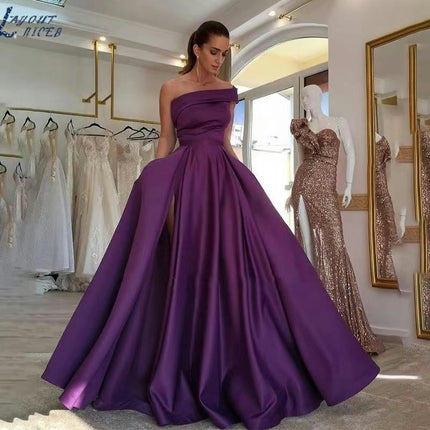 Women's Off Shoulder Prom Dresses A Line Split Long Wedding Party Dress Formal Ball Gown