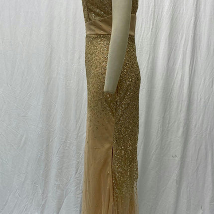 Sparkly Sequin Tulle Prom Dresses V Neck Sleeveless Slit Mermaid Formal Dress for Women