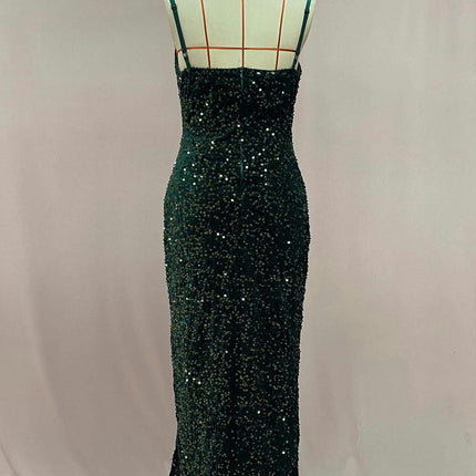 Women's Spaghetti Strap Bodycon Prom Dresses Long Sequin Formal Evening Gowns with Slit