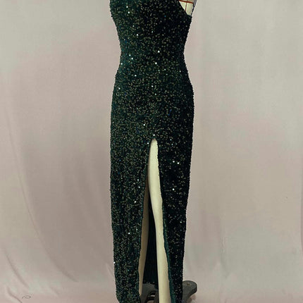 Women's Spaghetti Strap Bodycon Prom Dresses Long Sequin Formal Evening Gowns with Slit