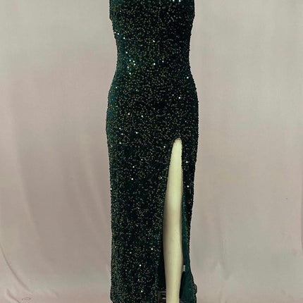 Women's Spaghetti Strap Bodycon Prom Dresses Long Sequin Formal Evening Gowns with Slit