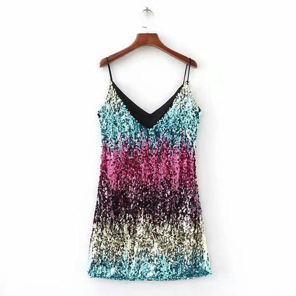 Women's Short Formal Dress Sparkly Sequin Sexy Spaghetti Strap Bodycon Mini Dresses