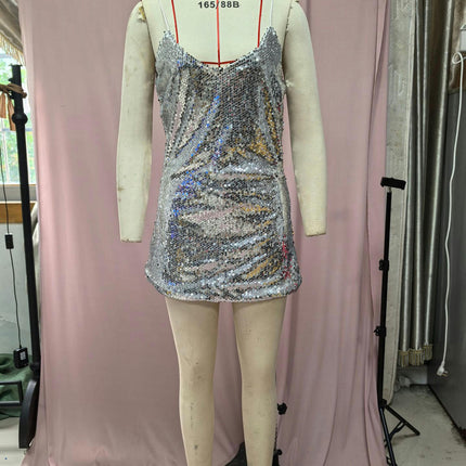 Women's Short Formal Dress Sparkly Sequin Sexy Spaghetti Strap Bodycon Mini Dresses