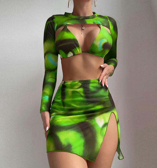 Women's Triangle Halter Bikini Bathing Suit with Cover Up Sets 4 Piece Swimsuits