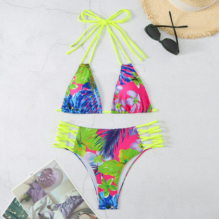 Women High Waisted High Cut Bikini Set Sexy Triangle Halter Two Piece Swimsuits