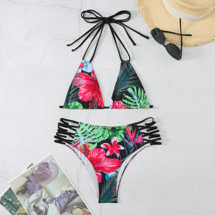 Women High Waisted High Cut Bikini Set Sexy Triangle Halter Two Piece Swimsuits