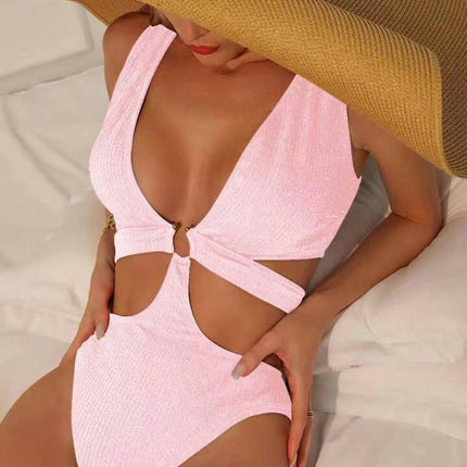 Womens One Piece Swimsuits Push Up Tummy Control Bathing Suits V Neck Cutout Swim Suits