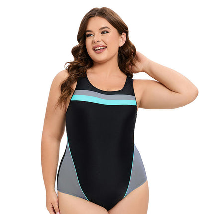 Women Plus Size One Piece Swimsuit Athletic Bathing Suit Color Block Sports Swimwear