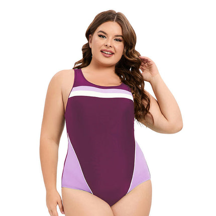Women Plus Size One Piece Swimsuit Athletic Bathing Suit Color Block Sports Swimwear