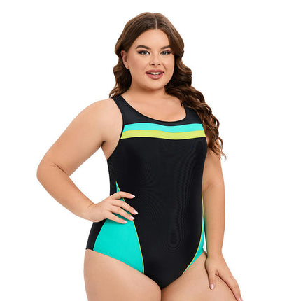Women Plus Size One Piece Swimsuit Athletic Bathing Suit Color Block Sports Swimwear
