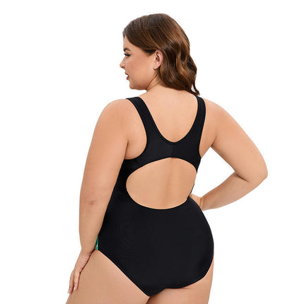 Women Plus Size One Piece Swimsuit Athletic Bathing Suit Color Block Sports Swimwear