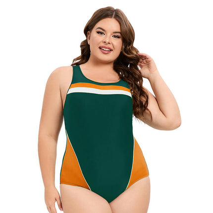 Women Plus Size One Piece Swimsuit Athletic Bathing Suit Color Block Sports Swimwear