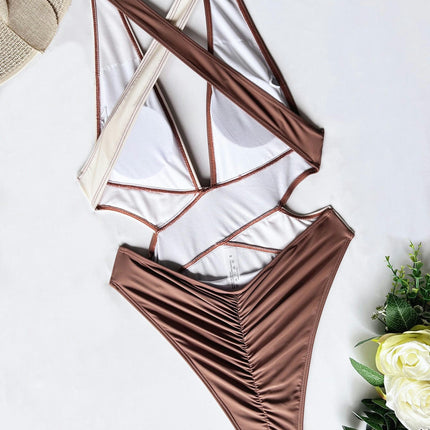 Women's Sexy High Cut One Piece Swimsuit Backless Bathing Suits Deep V Neck Swimwear