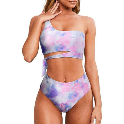 Women One Shoulder High Waisted Bikini Tie High Cut Two Piece Swimsuits