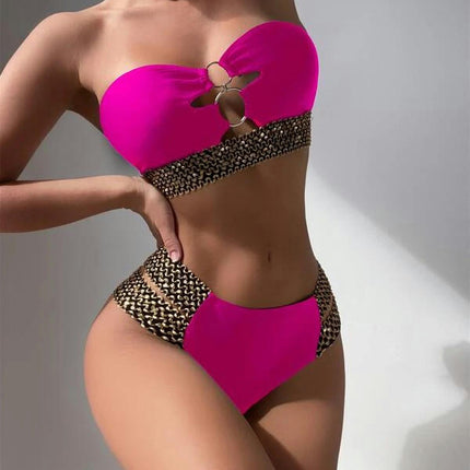 Women's Bandeau High Waisted Bikini Strapless Swimsuits Two Piece Bathing Suits