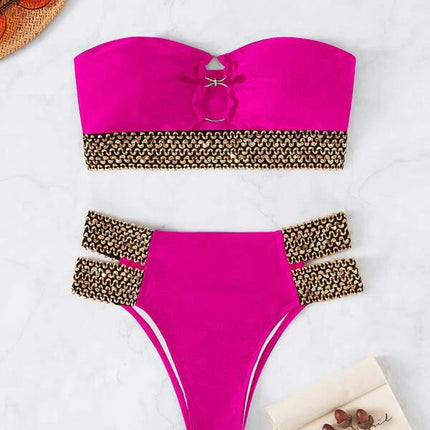 Women's Bandeau High Waisted Bikini Strapless Swimsuits Two Piece Bathing Suits