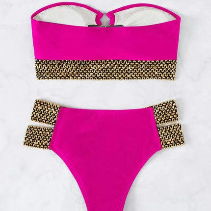Women's Bandeau High Waisted Bikini Strapless Swimsuits Two Piece Bathing Suits