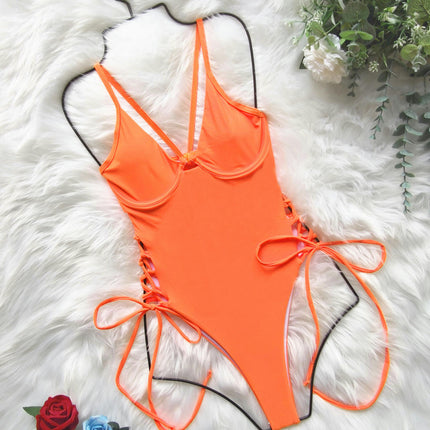 Women's Ruched Tie Side One Piece Swimsuit Tummy Control Bathing Suit Monokini