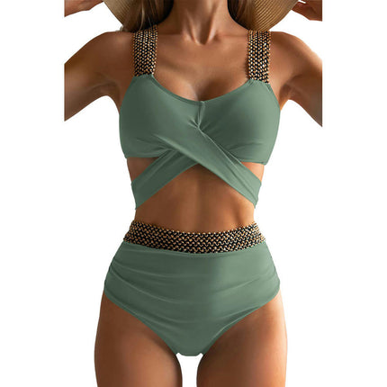 Women High Waisted Bikini Sets Tummy Control Swimsuits Color Block Two Piece Bathing Suit