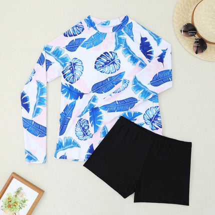 Women 2 Piece Long Sleeve Rash Guard Swimsuits Swim Shirt with Boyshort Bottom