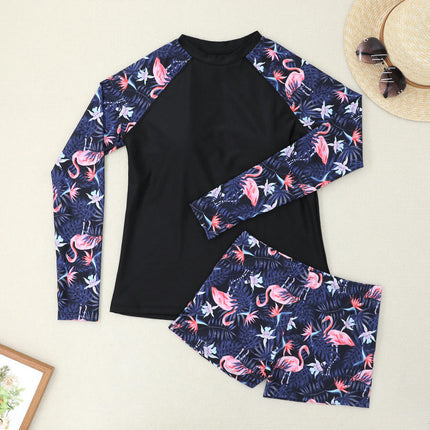 Women 2 Piece Long Sleeve Rash Guard Swimsuits Swim Shirt with Boyshort Bottom