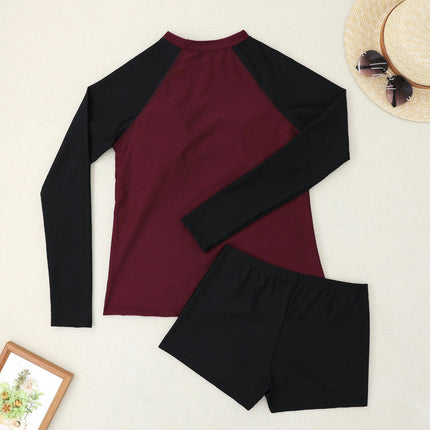 Women 2 Piece Long Sleeve Rash Guard Swimsuits Swim Shirt with Boyshort Bottom