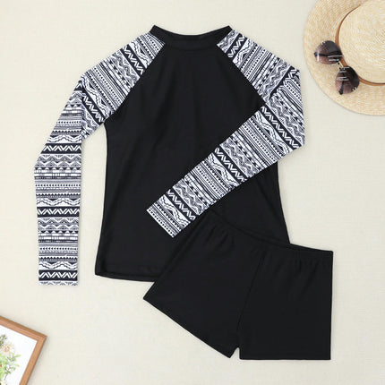 Women 2 Piece Long Sleeve Rash Guard Swimsuits Swim Shirt with Boyshort Bottom