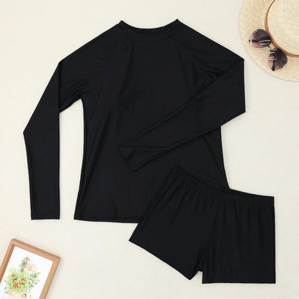 Women 2 Piece Long Sleeve Rash Guard Swimsuits Swim Shirt with Boyshort Bottom