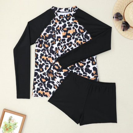 Women 2 Piece Long Sleeve Rash Guard Swimsuits Swim Shirt with Boyshort Bottom
