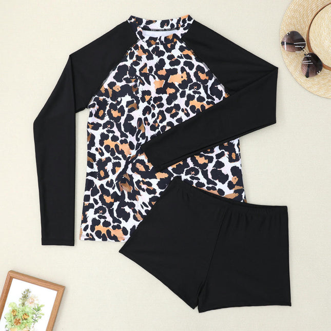 Women 2 Piece Long Sleeve Rash Guard Swimsuits Swim Shirt with Boyshort Bottom