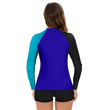 Women 2 Piece Long Sleeve Rash Guard Swimsuits Swim Shirt with Boyshort Bottom