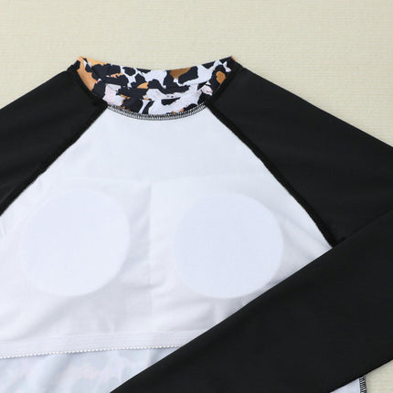 Women 2 Piece Long Sleeve Rash Guard Swimsuits Swim Shirt with Boyshort Bottom