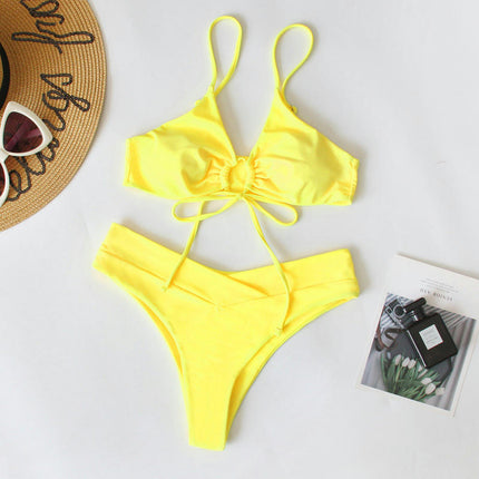 Women 2 Piece Swimsuits Spaghetti Strap Bikini High Waist Swimsuit Bathing Suit