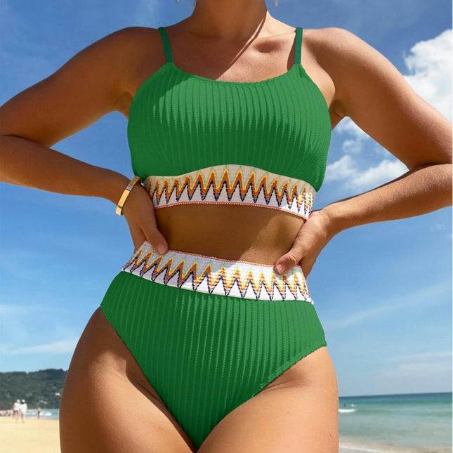 Women's High Waisted Bikini Sets Color Block Swimsuit Two Piece Bathing Suit