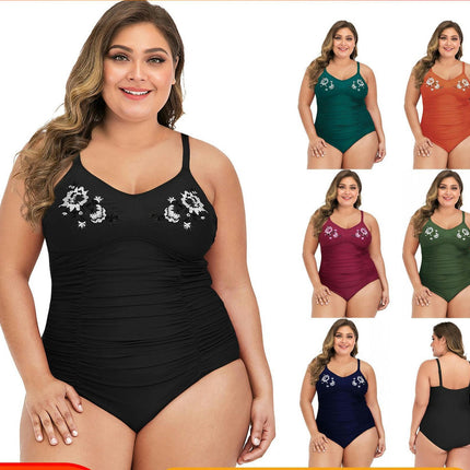Women's Plus Size One Piece Swimsuits Tummy Control Bathing Suits V Neck Ruched Swimwear