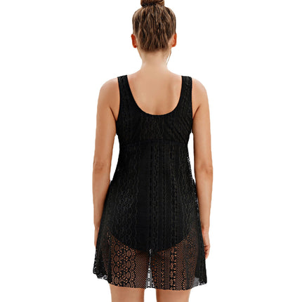 Women's V Neck One Piece Skirt Swimsuit Lace Swimdress Tummy Control Bathing Suit