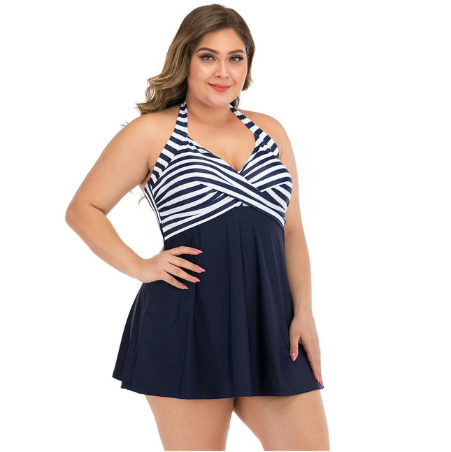 Women One Piece Swim Dress with Skirt Plus Size Swimsuit Tummy Control Swimwear