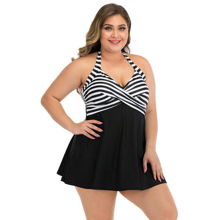 Women One Piece Swim Dress with Skirt Plus Size Swimsuit Tummy Control Swimwear