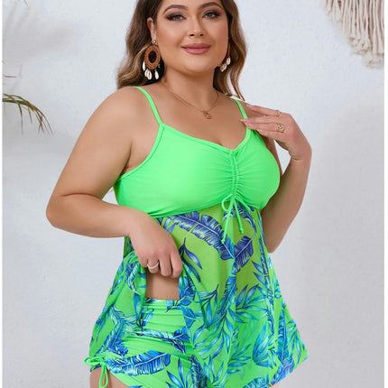 Womens Plus Size Two Piece Tankini Swimsuits Set Mesh Swimdress with Boyshort
