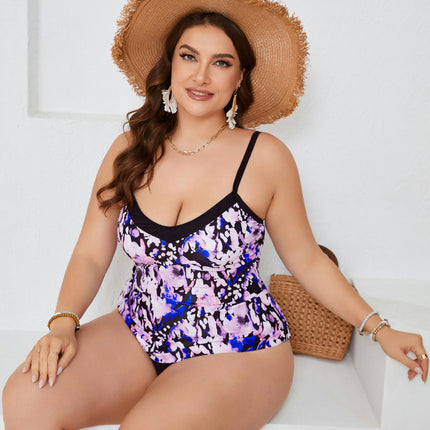 Women Two Piece Plus Size Tankini Swimsuit with Shorts Tummy Control V Neck Bathing Suit