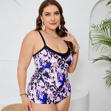 Women Two Piece Plus Size Tankini Swimsuit with Shorts Tummy Control V Neck Bathing Suit