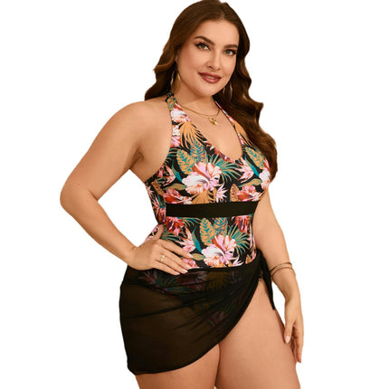 Women's One Piece Swimsuit with Beach Cover up Wrap Skirt Two Piece Bathing Suit