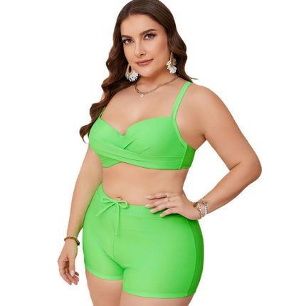 Womens Plus Size Bikini Two Piece Swimsuits with Boyshorts Tummy Control Bathing Suits V Neck Swimwear