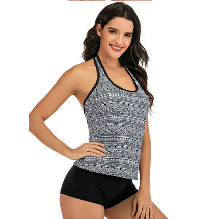 Women Tummy Control Tankini Set Two-Piece Bathing Suits Halter Swimwear with Boyshorts