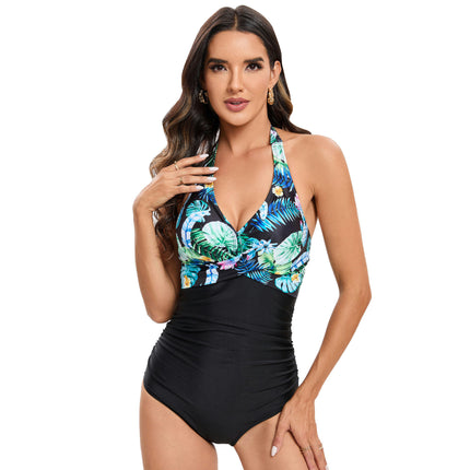 Women's One Piece Swimsuit Wrap V Neck Swimwear Ruched Tummy Control Bathing Suit