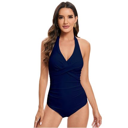 Women's One Piece Swimsuit Wrap V Neck Swimwear Ruched Tummy Control Bathing Suit