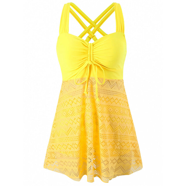Two Piece Swimsuit for Women Swim Dress with Boyshorts Flowy Mesh Tankini Bathing Suit