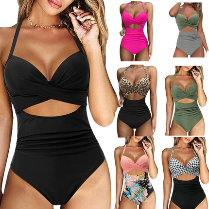 Womens Cutout Bathing Suit Tummy Control One Piece Swimsuit V Neck Ruched Swimwear